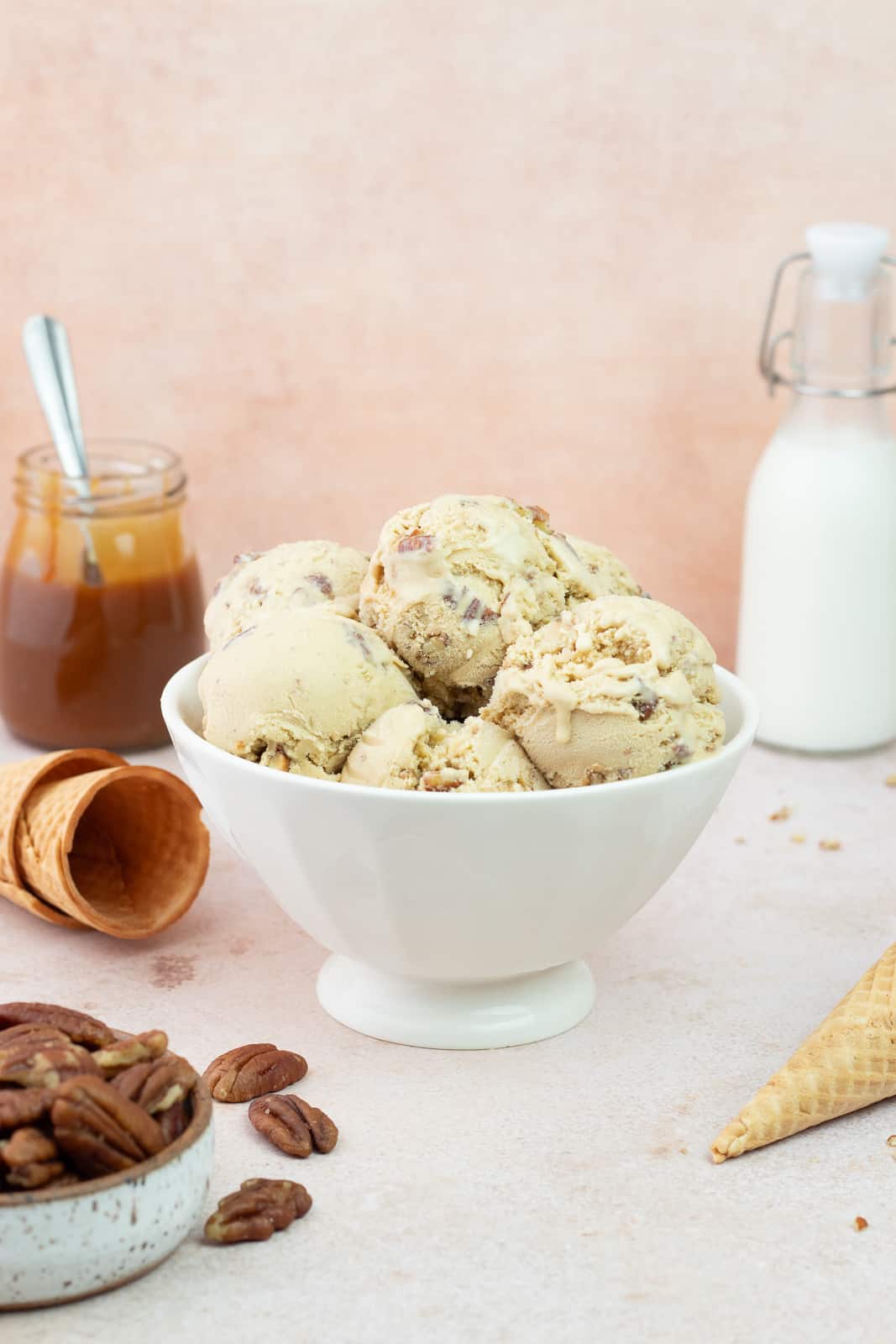 Bowl of brown butter pecan ice cream