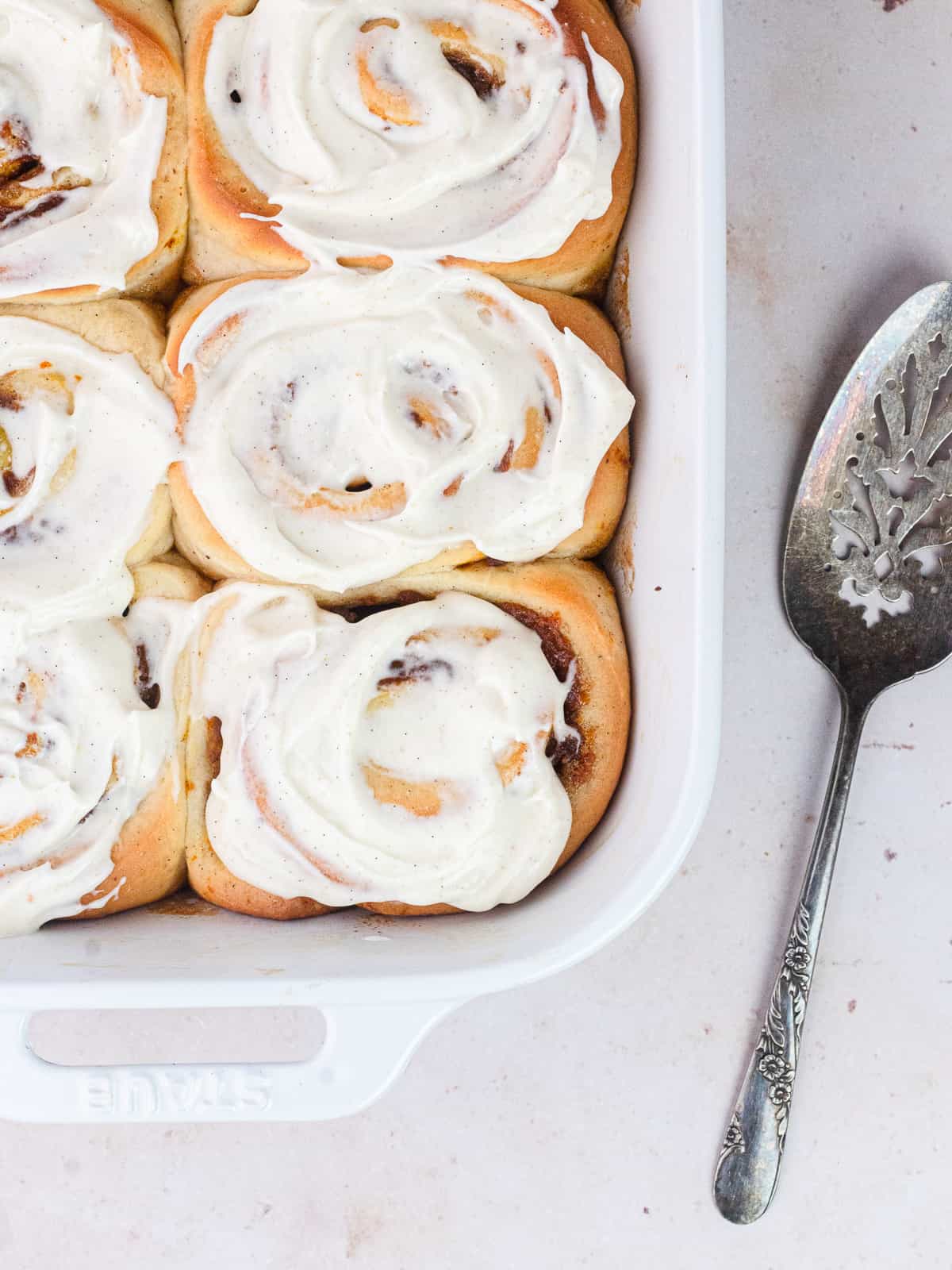 Pumpkin butter cinnamon rolls in pan