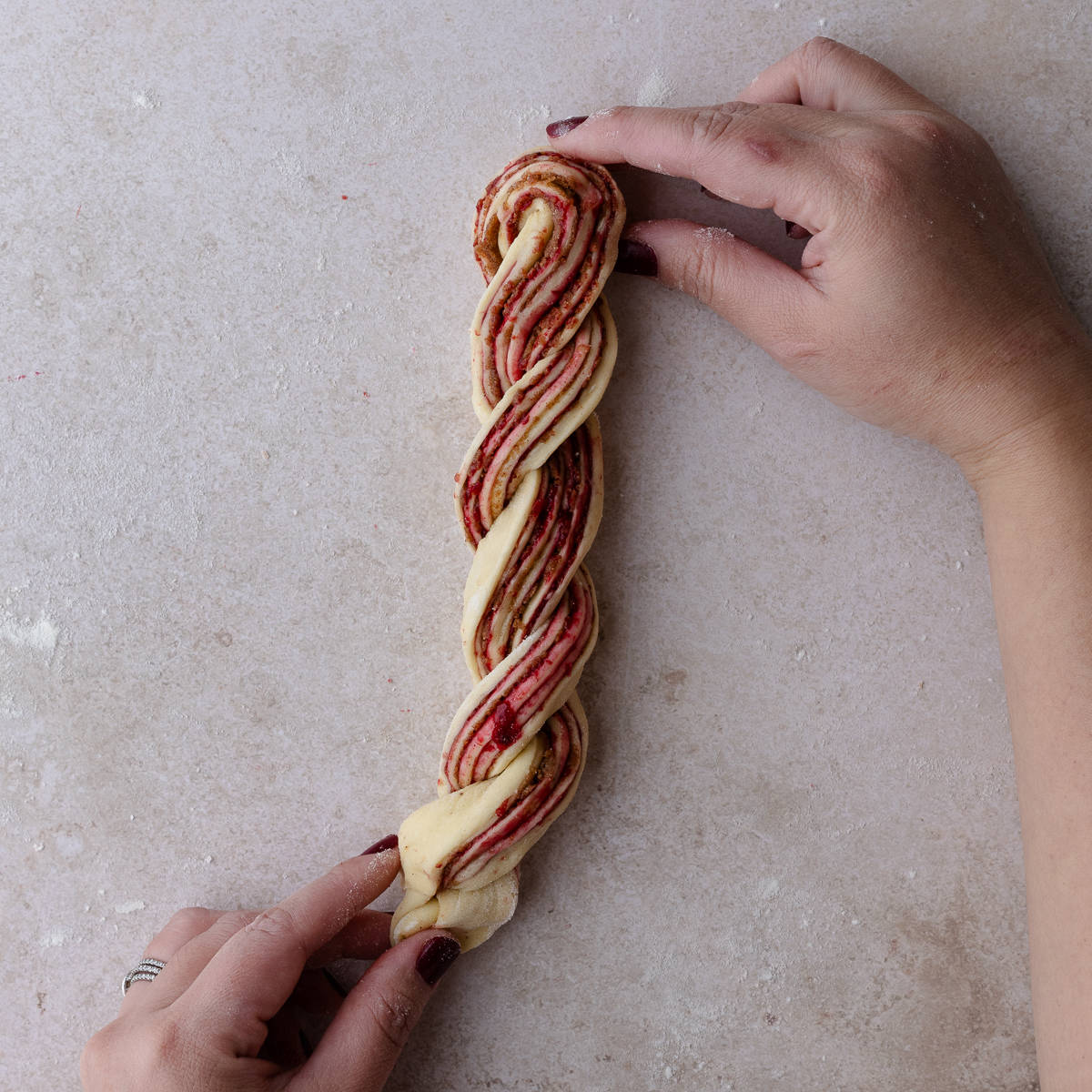 Shaping the Cranberry Orange Cinnamon buns