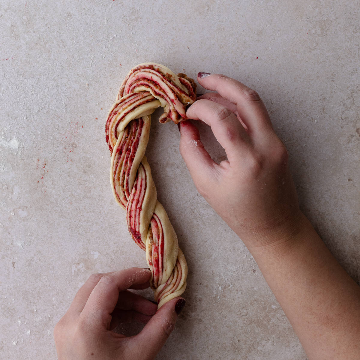 Shaping the Cranberry Orange Cinnamon buns