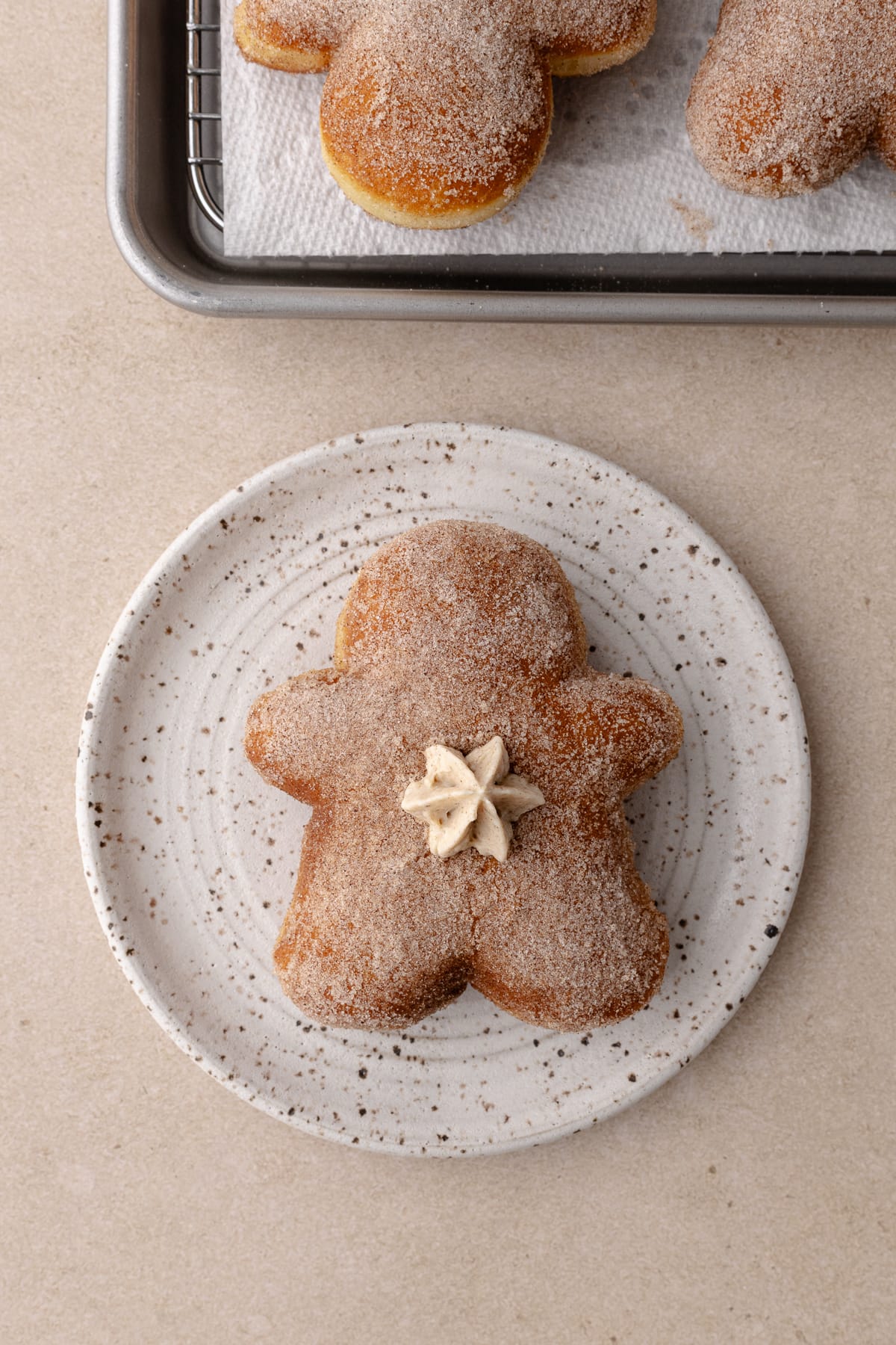 Gingerbread man donut is filled with gingerbread cheesecake filling