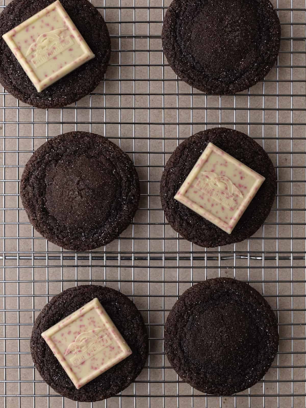 Baked peppermint sugar cookies on a wire rack