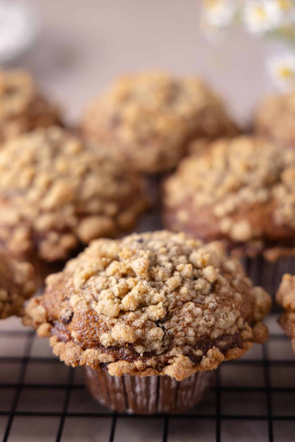 Banana espresso muffins on a cooling rack.