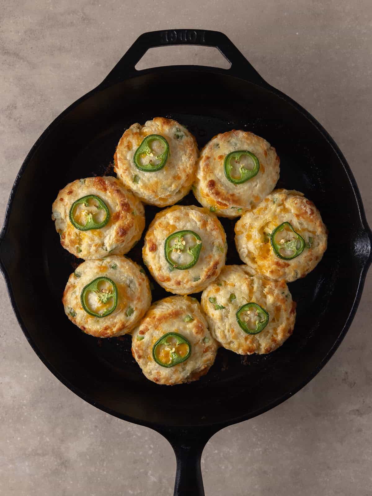 Biscuits after it has baked in a cast iron pan.