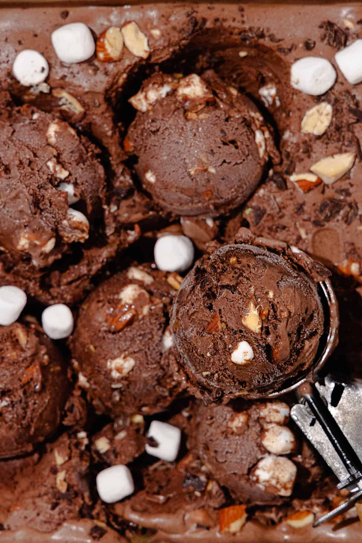 Close up rocky road ice cream.