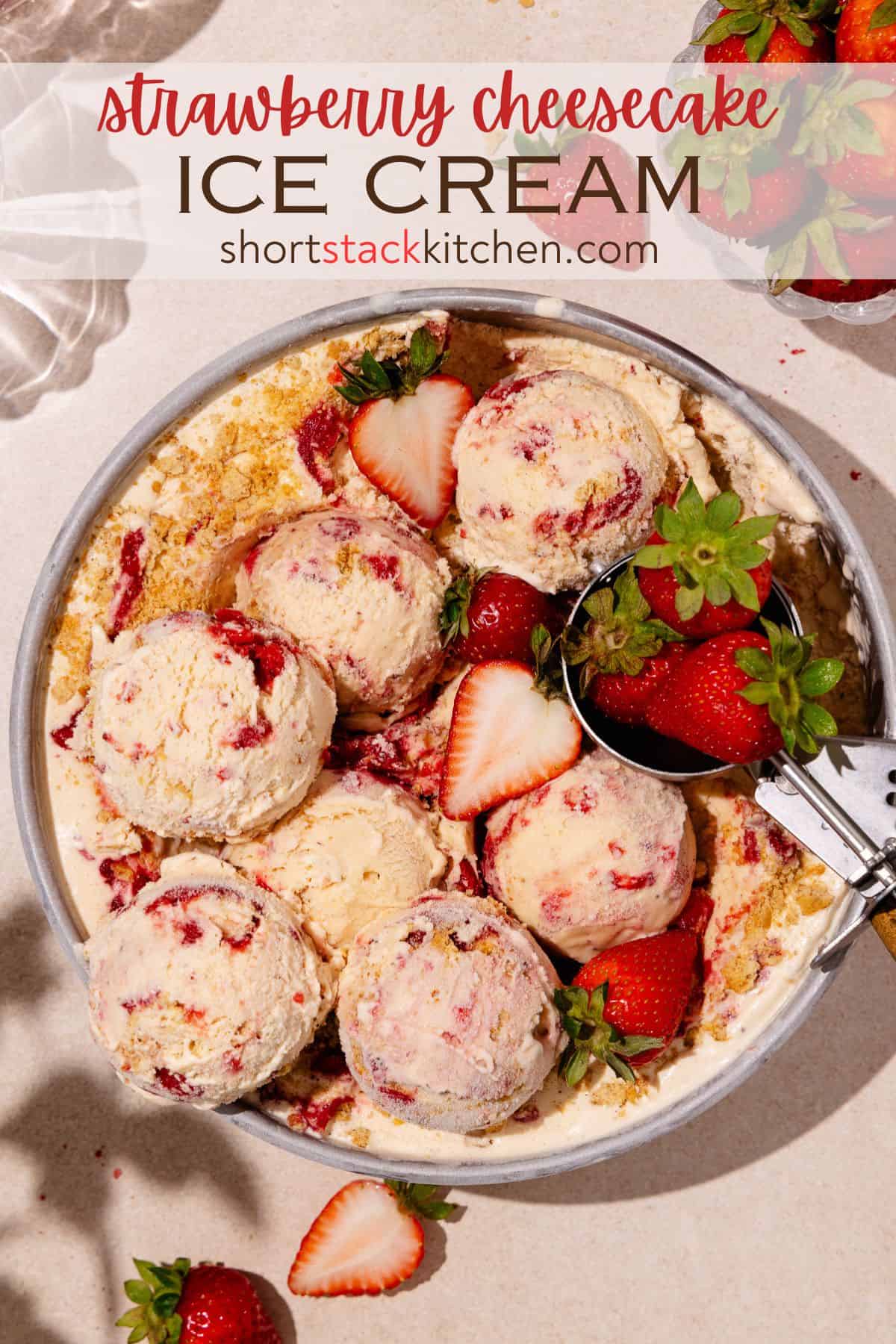 Strawberry cheesecake ice cream poster for pinterest.