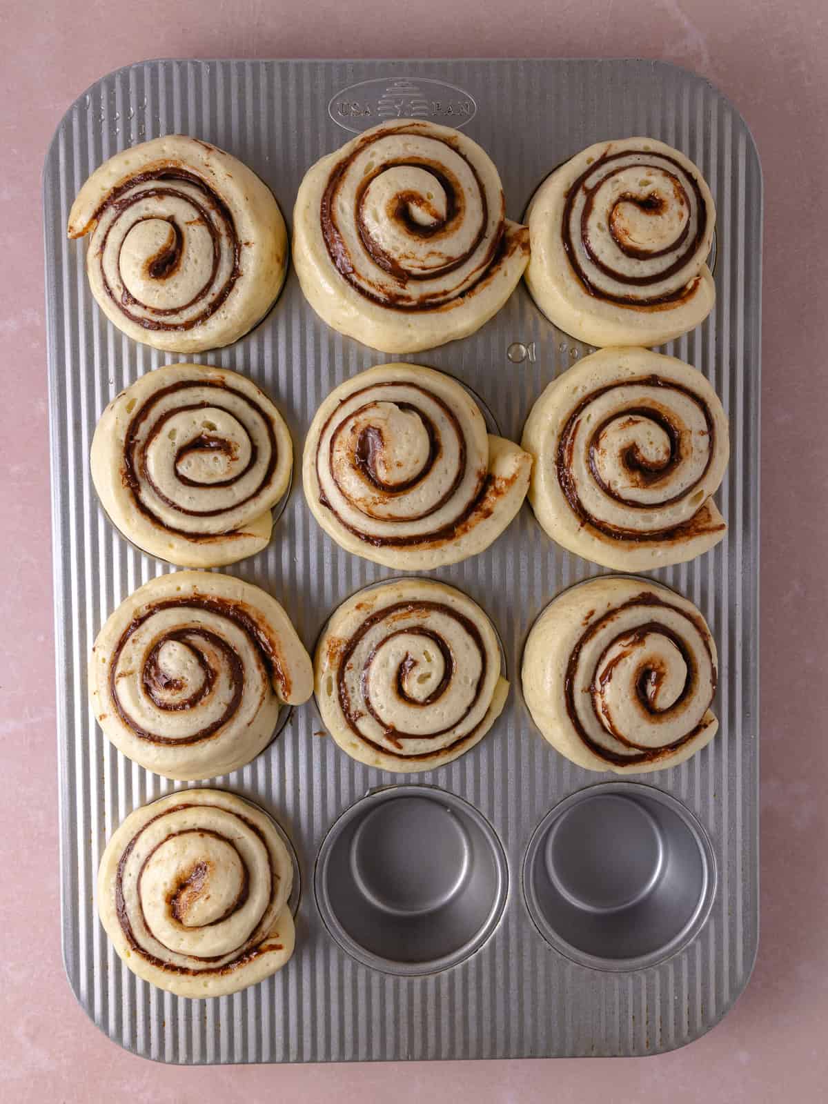 Nutella rolls have proofed and is now ready for the oven.