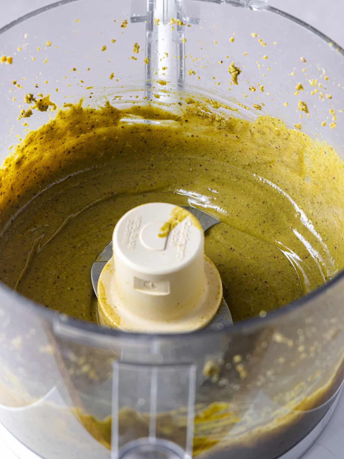 Pistachio butter is blended until smooth.