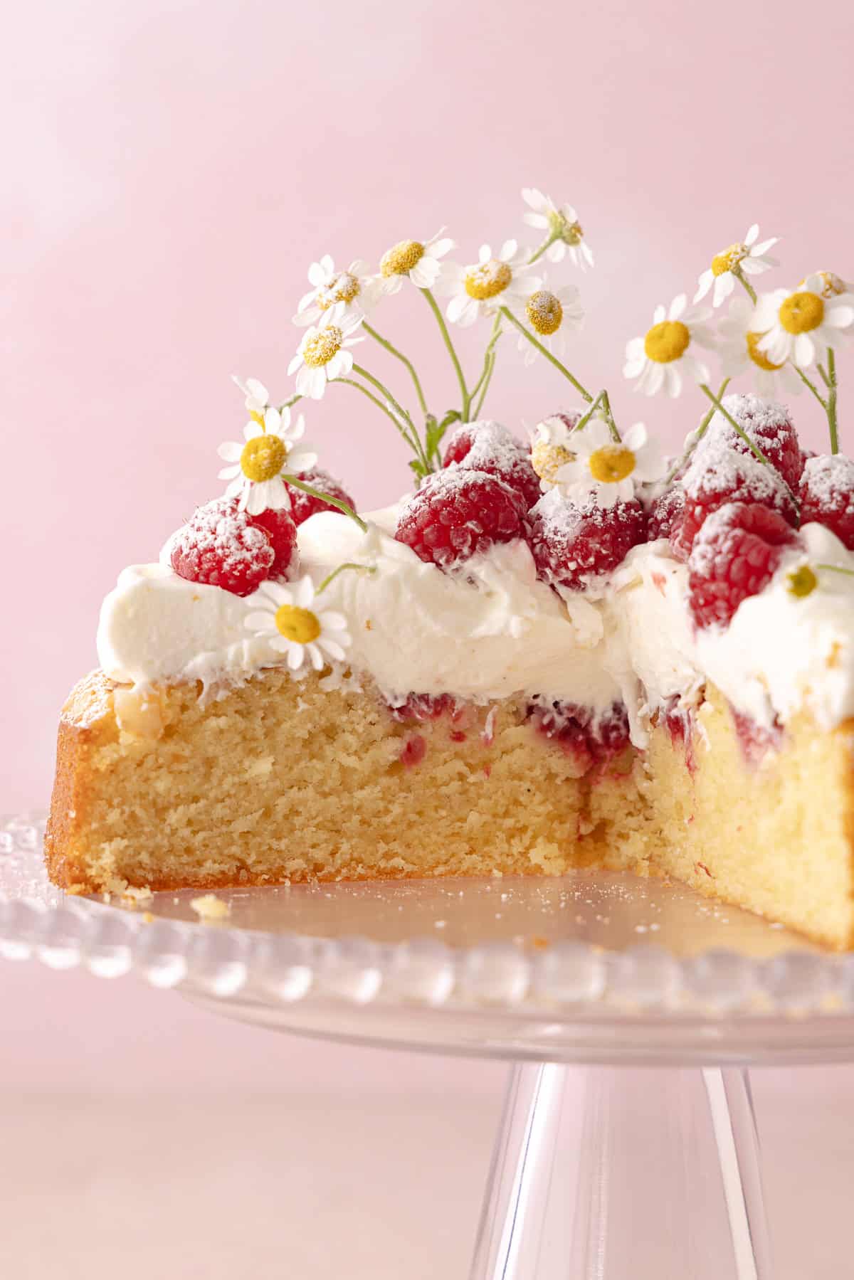 A close up of the inside of the cake, showing moist texture of the cake.