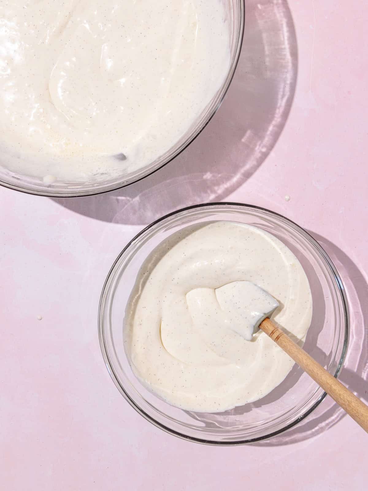 Ice Cream is divided into two glass bowls.