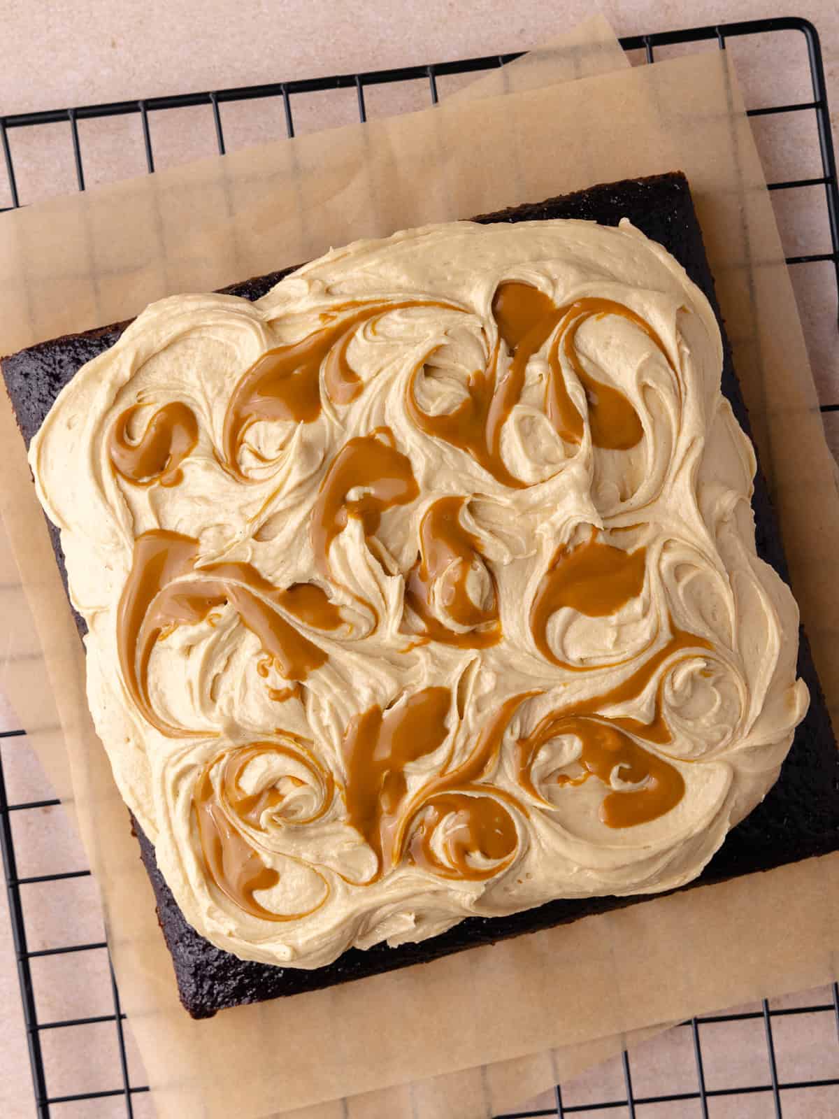 Frosting and cookie butter swirl on the cake.