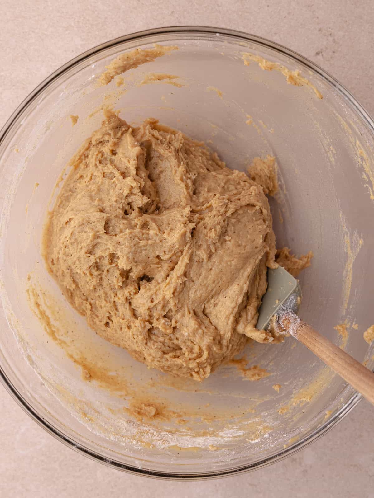 The apple cider dough is combined into a thick batter.