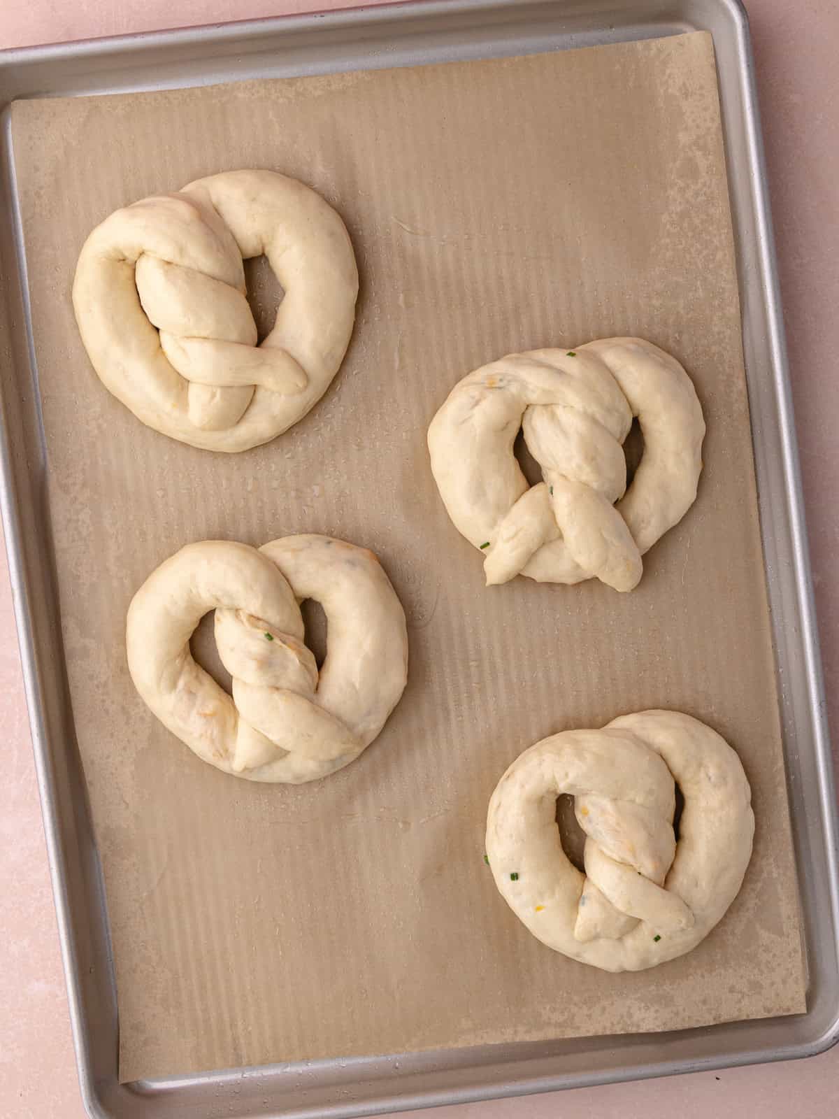 Shaped pretzels after rising.