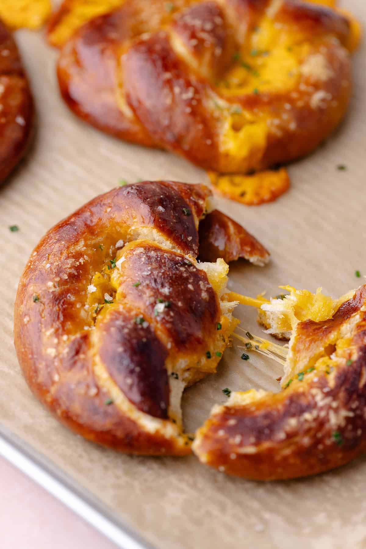 Inside of a Cheddar Chive Pretzel.