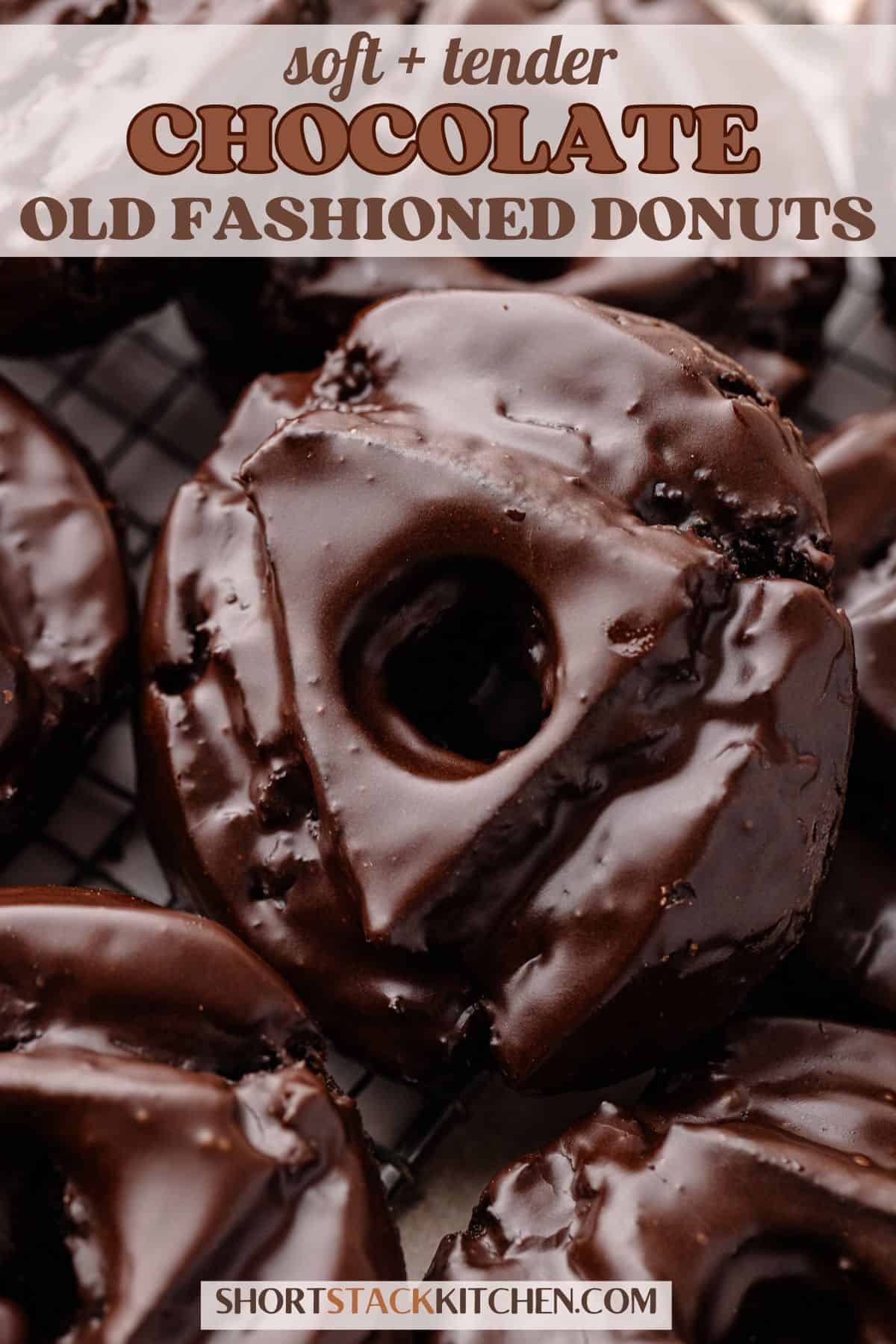 Chocolate old fashioned donuts poster for pinterest.