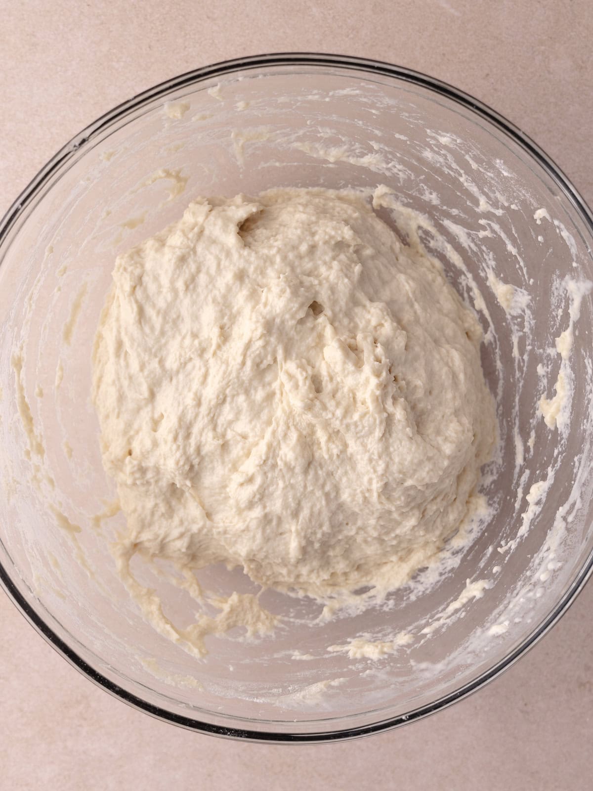 The mixture is combined together into a rough loose ball of dough.