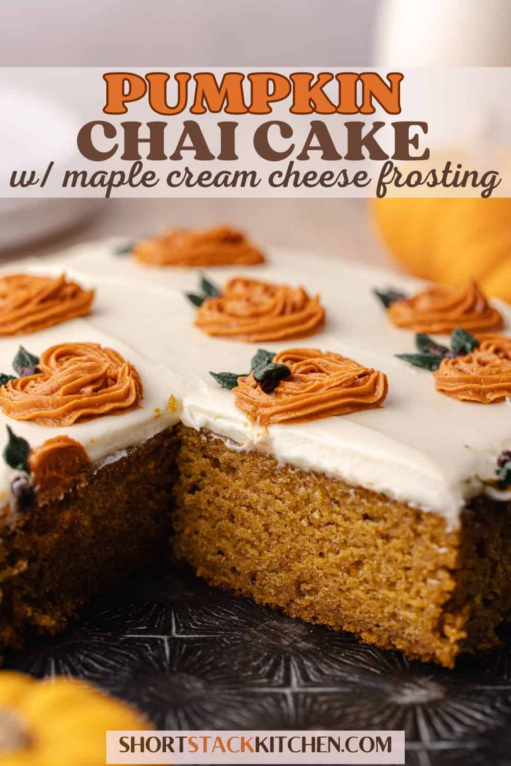 Pumpkin chai sheet cake with maple cream cheese frosting pinterest poster.