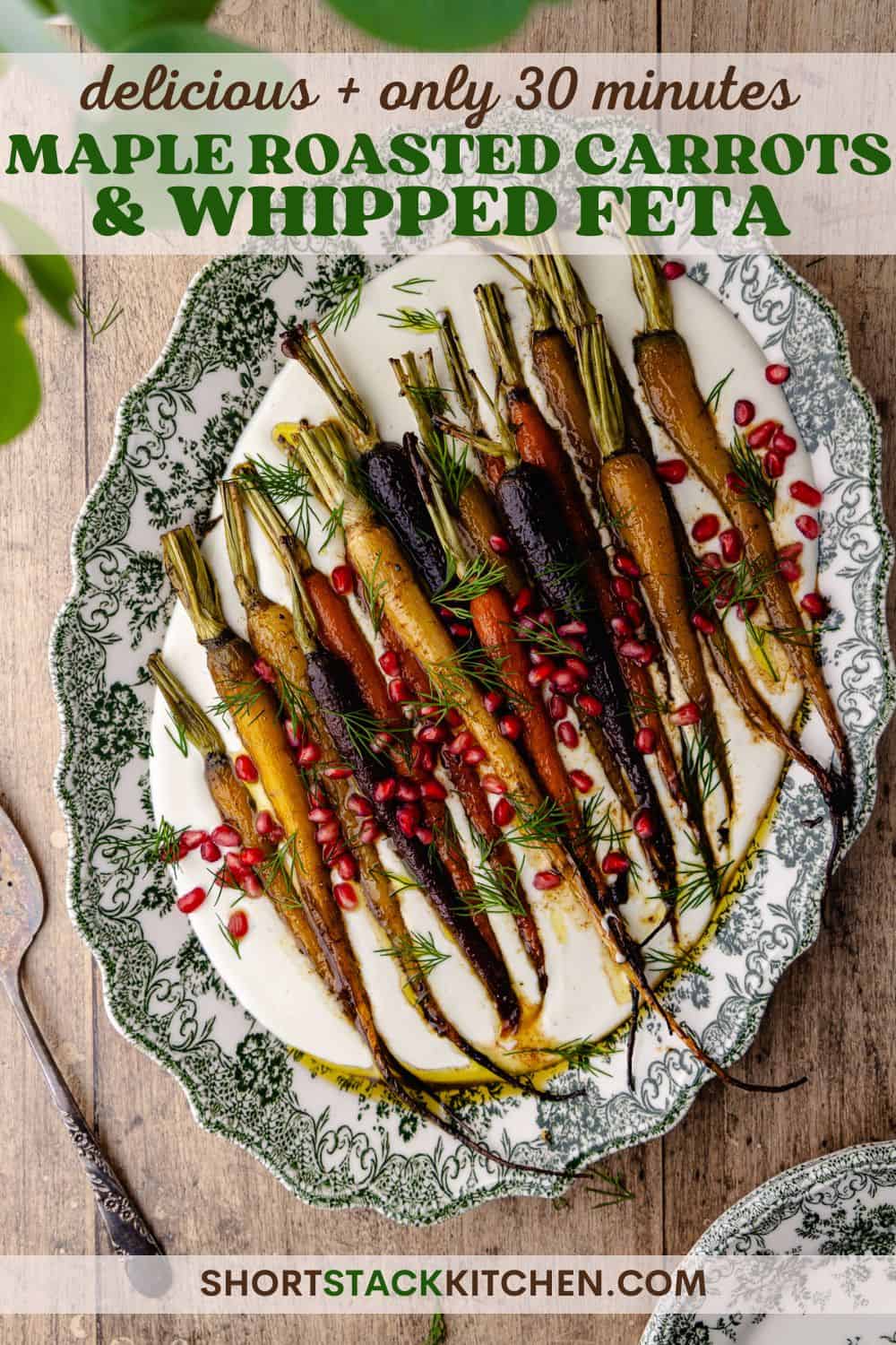 Roasted carrots with whipped feta, pomegranate arils and fresh dill.