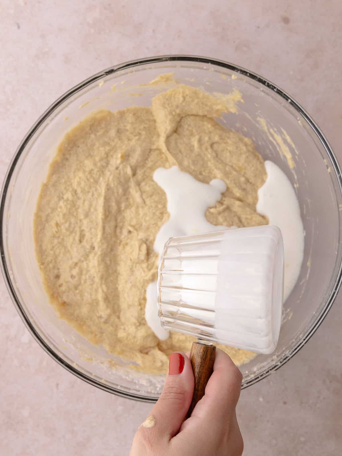 Buttermilk is added into the batter.