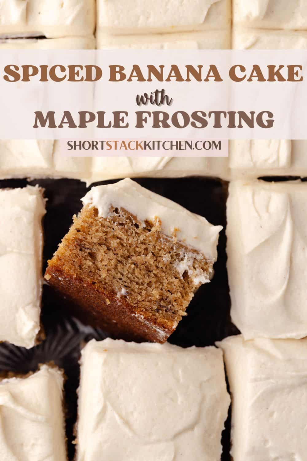 Spiced banana cake with cinnamon maple cream cheese frosting pinterest poster.