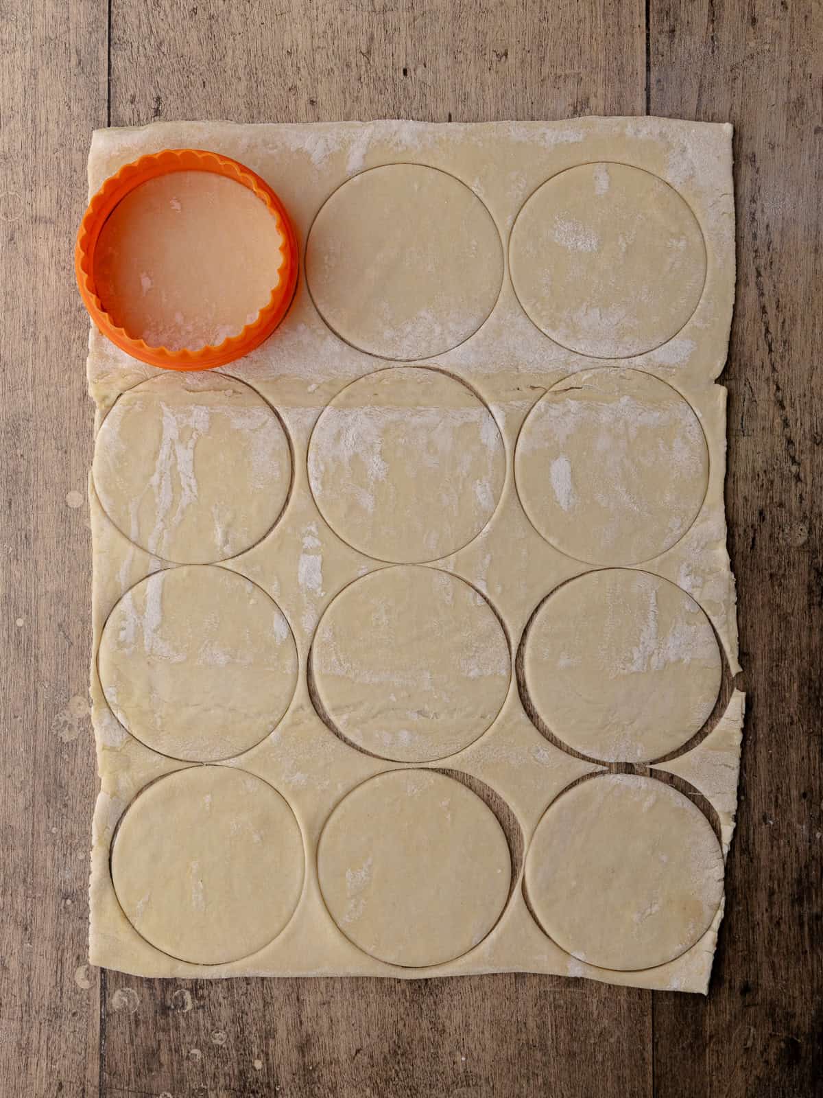 Puff pastry cut into 12 rounds.