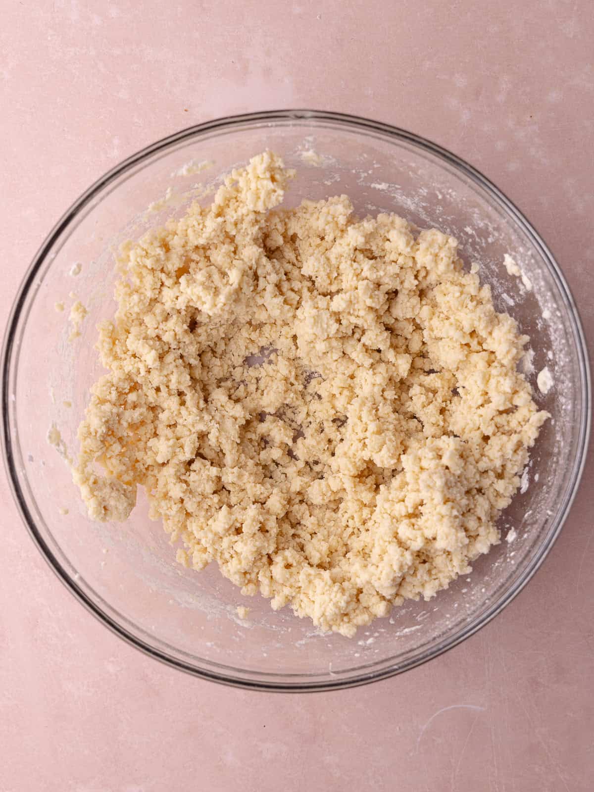 The macadamia nut shortbread cookie dough is mixed and ready to be chilled.