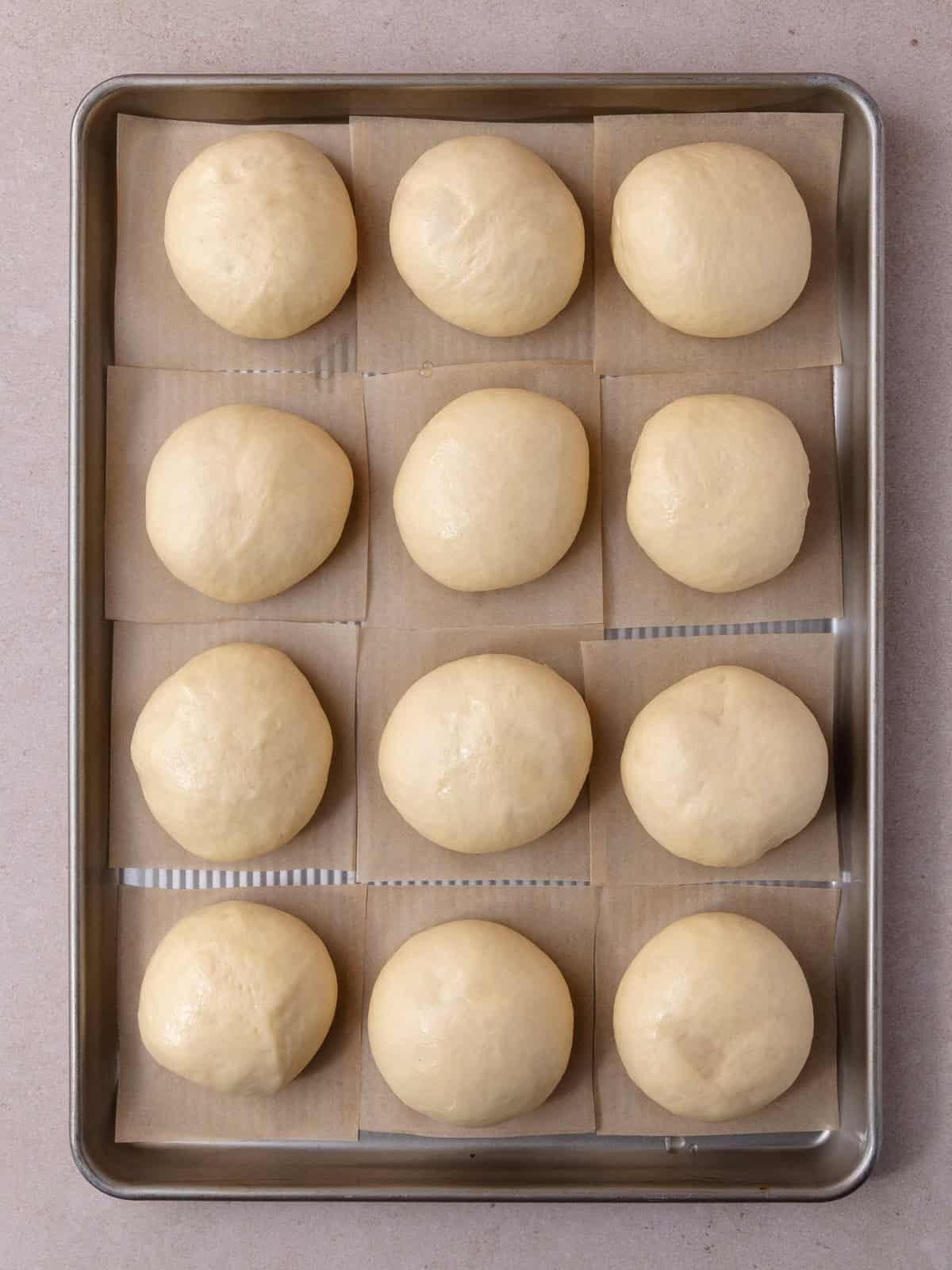 Yeast donut buns have doubled in size.