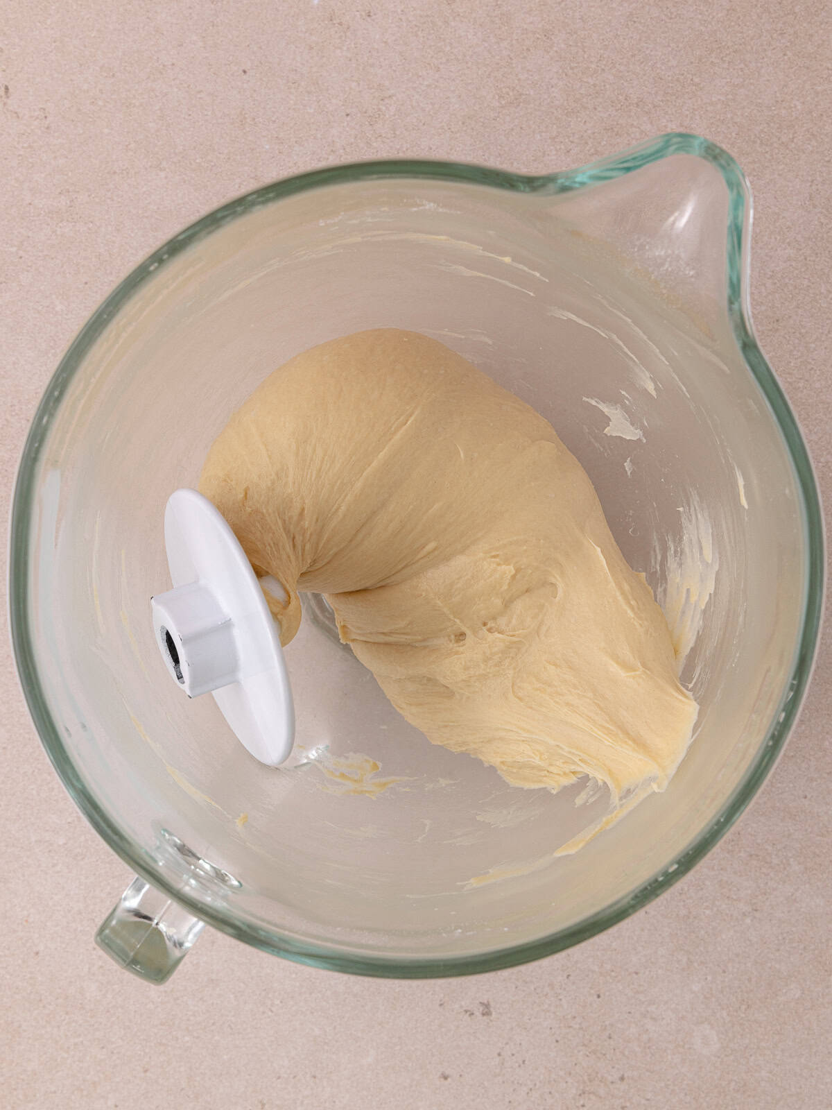 Yeast donut dough is done kneading.